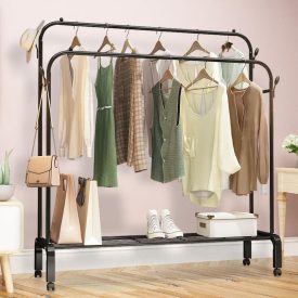   Věšák na oblečení s botníkem a kolečky 154 x 58 x 150 cm černý CR007-150