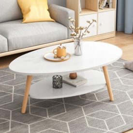   Oválný konferenční stolek s policí 100x50x42 cm bílý FUR-1313-2